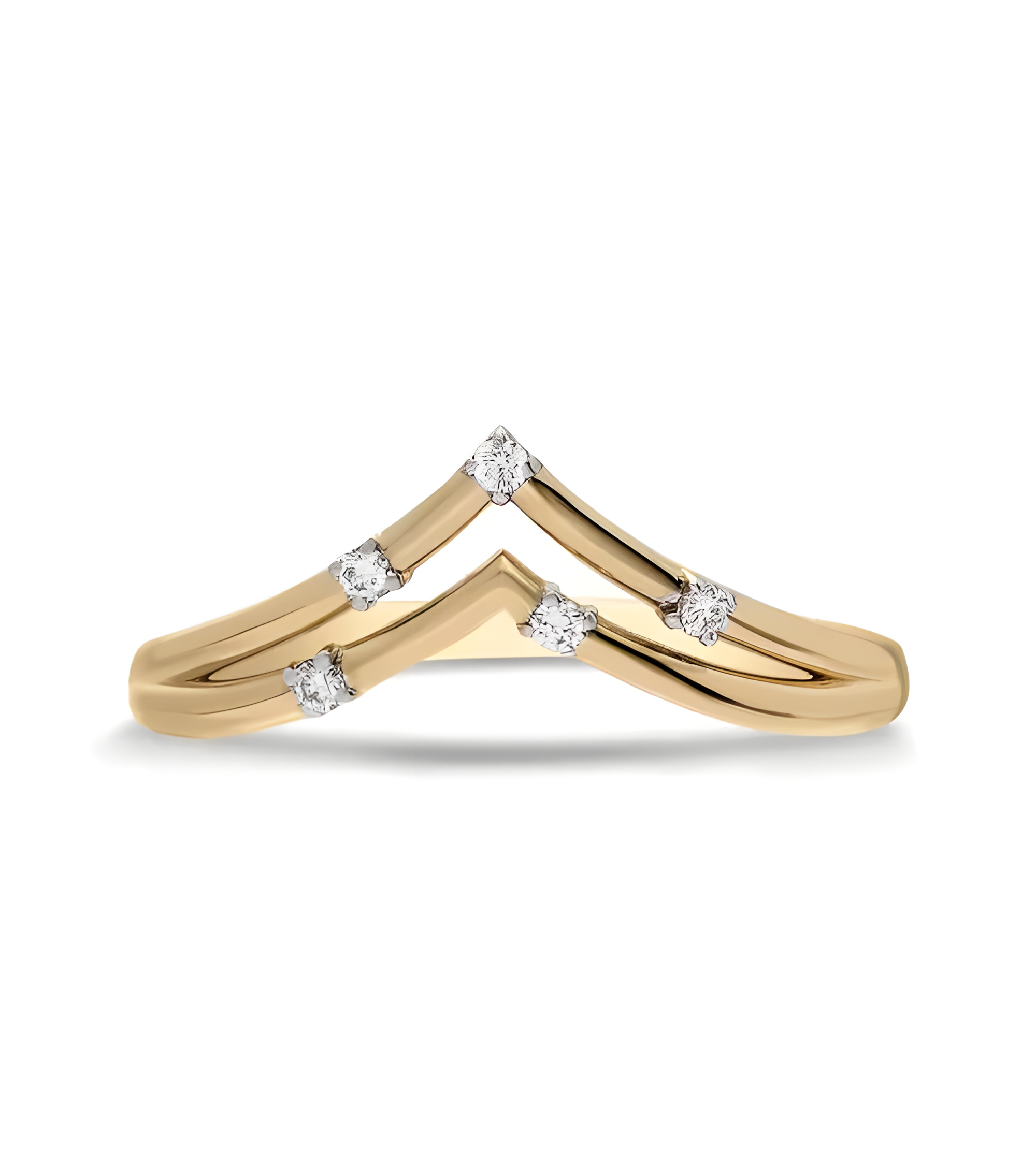 Gold ring in a tip shape with diamonds | Staring