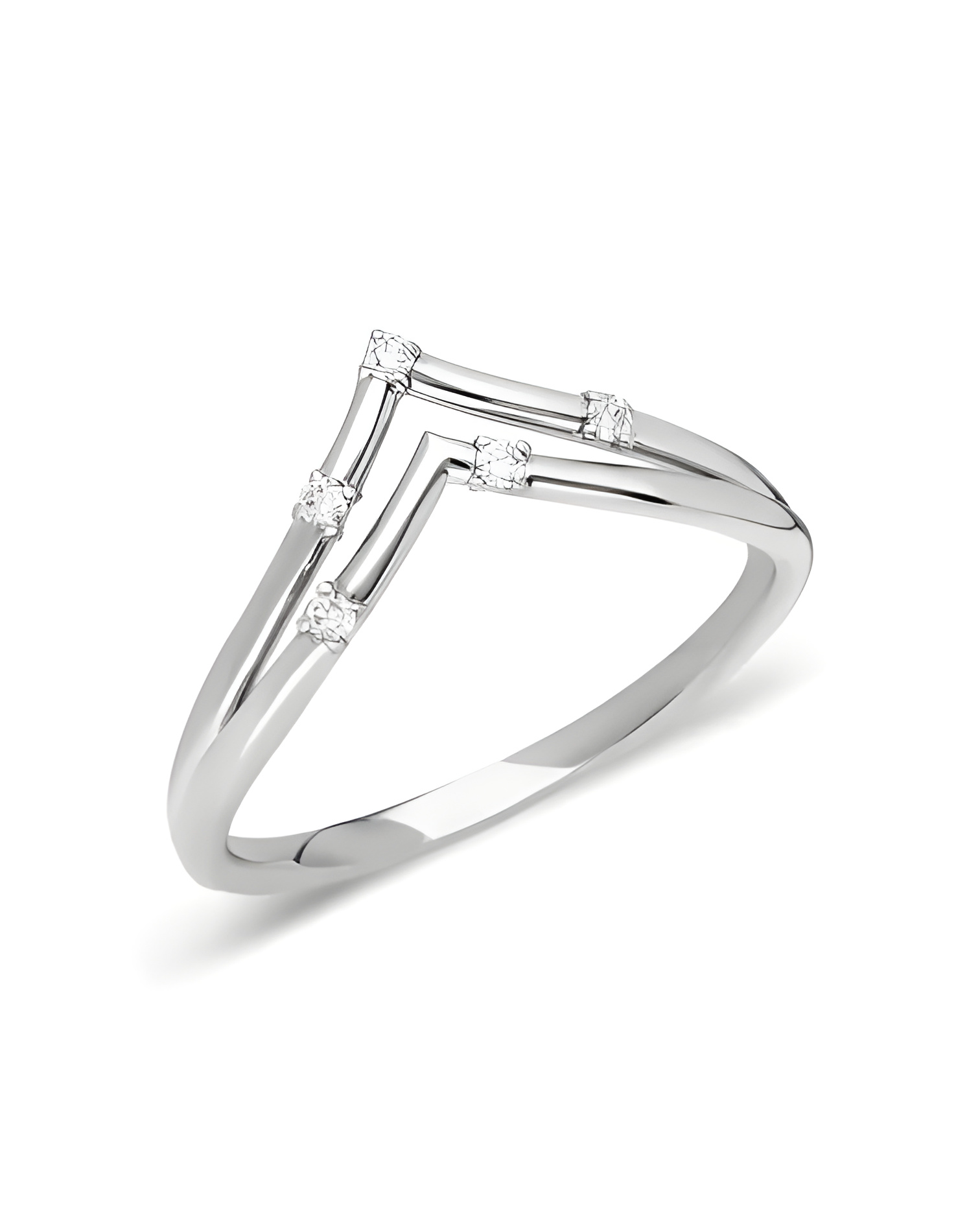 Gold ring in a tip shape with diamonds | Staring