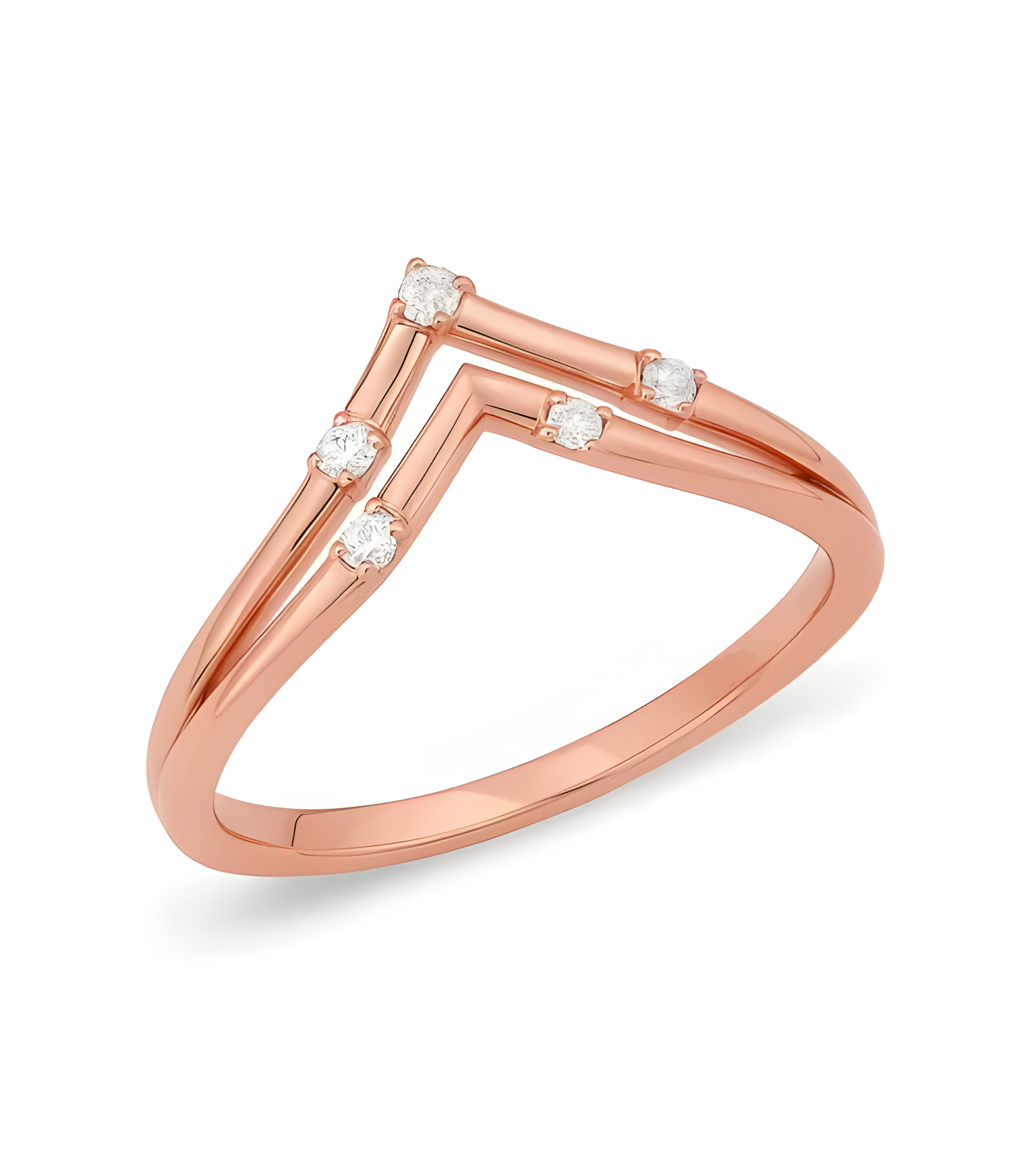 Anillo de oro en forma doble V con diamantes | Staring